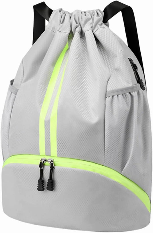 Drawstring Backpack - String Swim Gym Bag with Shoes Compartment and Wet Proof Pocket for Women&Men