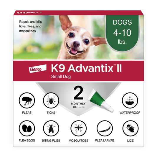 K9 Advantix II Monthly Flea & Tick Prevention for Small Dogs 4-10 lbs, 2-Monthly Treatments
