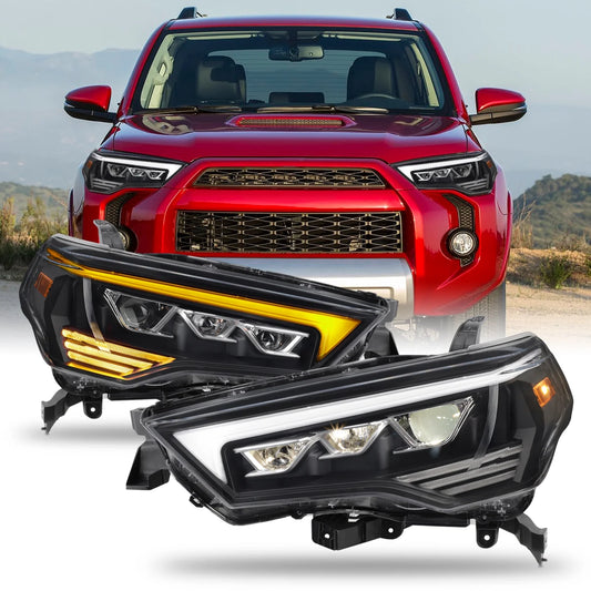 AKKON - Fits 2014-2023 Toyota 4Runner [Halogen Type] Projector Black Headlights Pair Driver+Passenger w/ LED Tube Signal