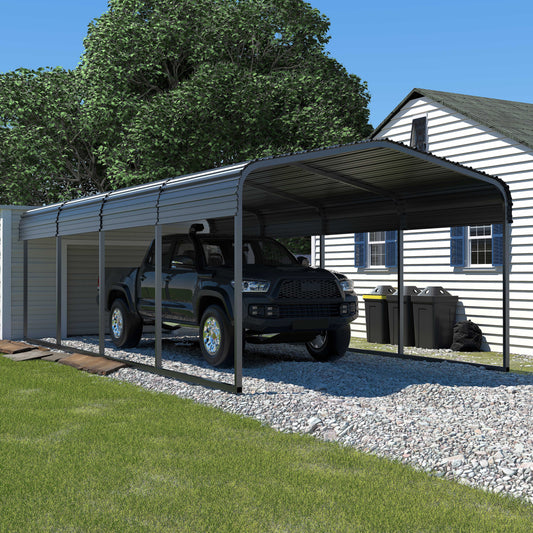 VEIKOUS 20' x 12' Outdoor Carport, Galvanized Metal Heavy Duty Garage Car Storage Shelter, Grey