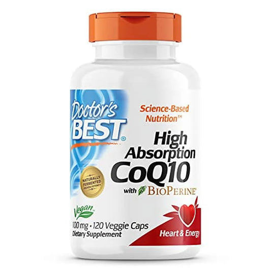 Doctor's Best High Absorption CoQ10 with Bioperine, Heart Health & Energy Production, Non-GMO, Gluten & Soy Free, Vegan, 100 Mg, 120 count