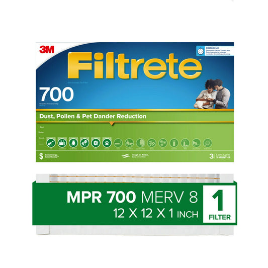 Filtrete 12x12x1 Air Filter, MPR 700 MERV 8, Dust, Pollen, and Pet Dander Reduction, 1 Filter