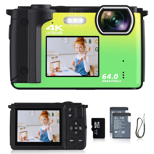 Saneen Digital Camera 4K 64MP Compact Dual Screen Camera, 2.8/2.0 inch Ultra HD Screen YouTube Video Recording Camera, 16x Digital Zoom Camera, Photography Camera(Multicolour)