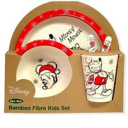 Baby Bamboo Fiber Kids 5 Pc Dinner Kids Set Mickey Mouse Santa Claus