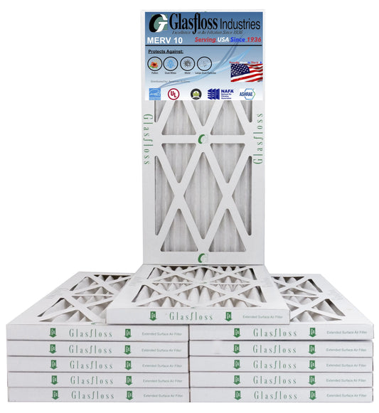 Glasfloss 10x15x1 - MERV 10 -Qty:12 - Furnace Air Filter - Made in USA (Actual Size: 9.5 x 14.5x7/8 inch)
