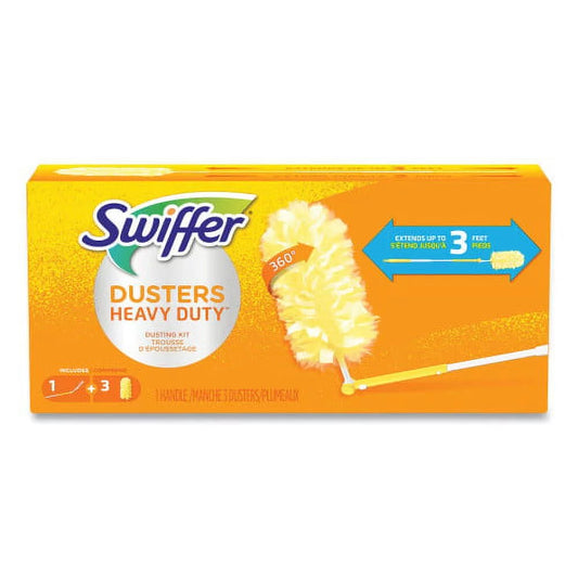 Swiffer Heavy Duty Dusters, Plastic Handle Extends To 3 Ft, 1 Handle And 3 Dusters/kit, 6 Kits/carton