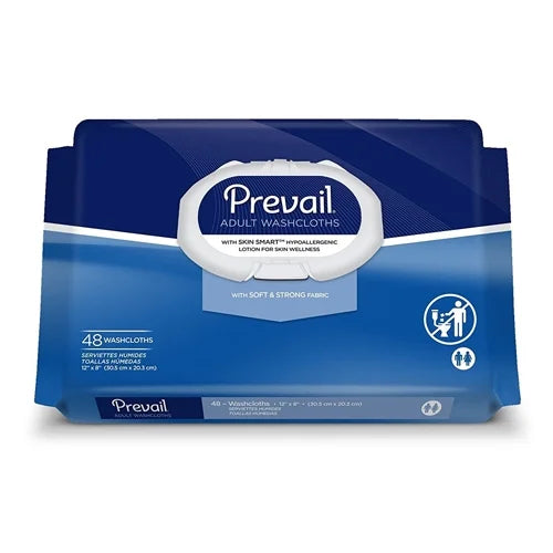Prevail Soft Fabric Adult Washcloths With Press N Pull Lid, Size: 8 X 12 Inches - 48 Ea, 3 Pack