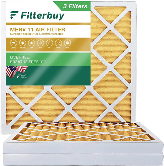 Filterbuy 12x12x2 MERV 11 Pleated HVAC AC Furnace Air Filters (3-Pack)