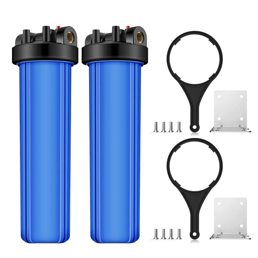 SimPure DB20P Whole House Water Filter Housing,20x4.5 Sediment Carbon Cartridge Housing Universal,Pre-Filtration System for Well and City Water(2 Pack)