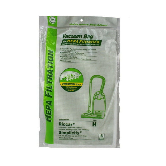 Riccar Simplicity Type H HEPA Vacuum Cleaner Bags by DVC Made in USA [ 48 Bags ]