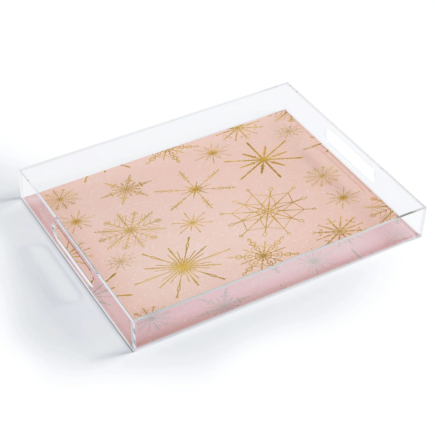Society6 Jacqueline Maldonado Snowflakes Gold Peach Acrylic Tray
