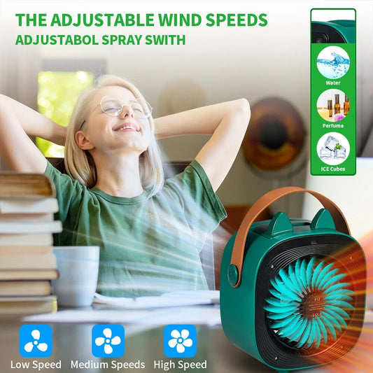 JahyShow Green Portable Air Cooler - USB Rechargeable Air Conditioner Fan for Bedroom, Office, and Camping