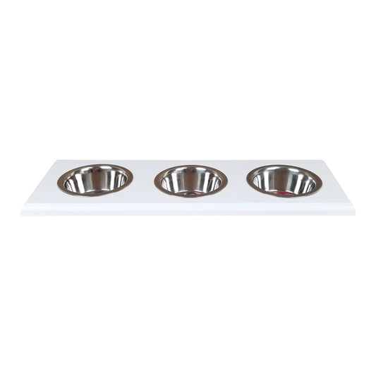 Cronus Half Pint Three Bowl White Enamel Pet Food Holder