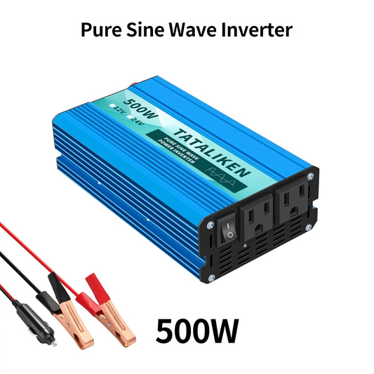 TATALIKEN 500 Watts 1000 Watts Pure Sine Wave Power Inverter DC 24V to AC 110V/120V Car Inverter with 2 AC Outlets for Power Tools Home Vehicles RV Truck, LCD Display