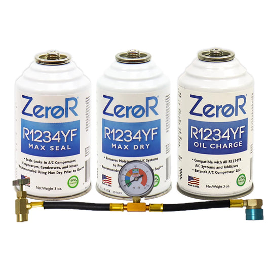 ZeroR R1234YF Support Fluids AC Repair Kit in Puncture Style Valve cans - (4 Items)