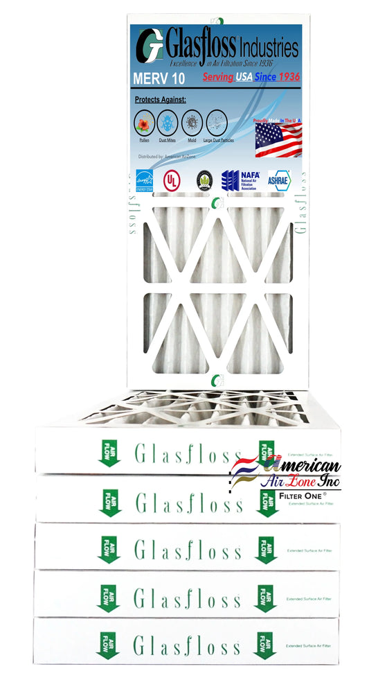 Glasfloss Air Filter 10x24x2 - 2 MERV 10 - (Pack of 6) - Pleated AC or HVAC Air Filter - Furnace Air Filter - Home or Office - Made In The USA.