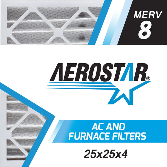Aerostar 25x25x4 MERV  8, Pleated Air Filter, 25 x 25 x 4, Box of 6, Made in the USA