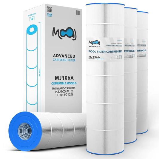 MOAJ Advanced Pool Filter 4-PACK Replaces Hayward CX880XRE, C4020, C4025, C4030, SwimClear CX880-XRE, PA106, PA106-PAK4, Filbur FC-1226, Unicel C-7488, XLS-722 | 25 1/2 x 7 | Washable & Reusable