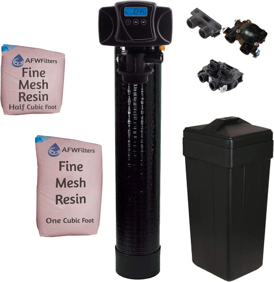 AFWFilters Fleck IRON Pro 2 AFW Filters Combination Water Softener Iron Filter 5600SXT Digital Metered Valve for Whole House 48,000 Grains, Black