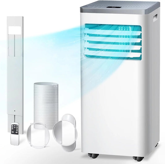 KISSAIR 5000 BTU (8,000 BTU ASHRAE) Portable Air Conditioner,3-in-1 Portable AC Unit for Room Up to 350 Sq.Ft 2 Fan Speeds/Remote Control/24Hrs Timer/Installation Kit for Home/Office-White&Silver