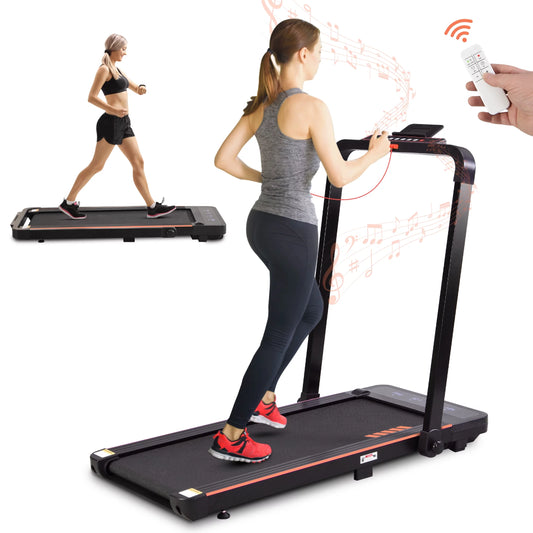 ECHANFIT 2.5 HP 2 in 1 Folding Treadmill with 12 Preset Programs, Under Desk Treadmills with LCD Display and Bluetooth Speaker, 17 Wide Electric Walking Pad for Home Use