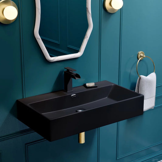 Claire 30” Rectangle Wall-Mount Bathroom Sink in Matte Black