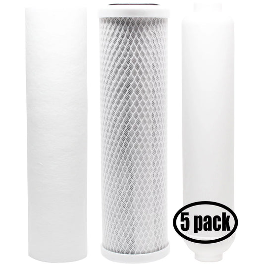 5-Pack Replacement for Filter Kit for Rainsoft 9591 RO System - Includes Carbon Block Filter, PP Sediment Filter & Inline Filter Cartridge - Denali Pure Brand
