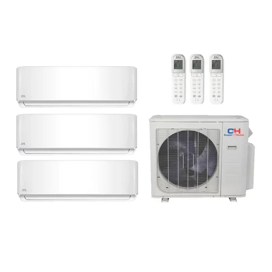 Cooper & Hunter 36,000 Btu 22 Seer 3-Zone Ductless Mini Split Heat Pump System - 9k-9k-18k - CH28MSPH230VO-(2) CH-09MSPHWM-CH-18MSPHWM