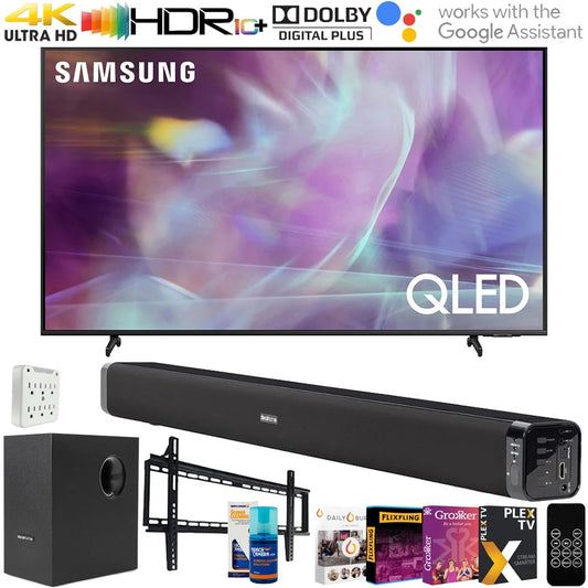 Samsung Q60 60 Inch QLED 4K UHD 2021 Smart TV with Deco Gear Soundbar and Subwoofer Bundle Plus Complete Mounting and Streaming Kit for Q60AA Series (QN60Q60AA)
