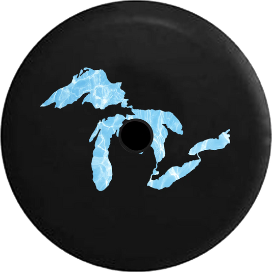 2018 2019 Wrangler JL Backup Camera Water Reflection Great Lakes Michigan Mitten Spare Tire Cover for Jeep RV 32 Inch
