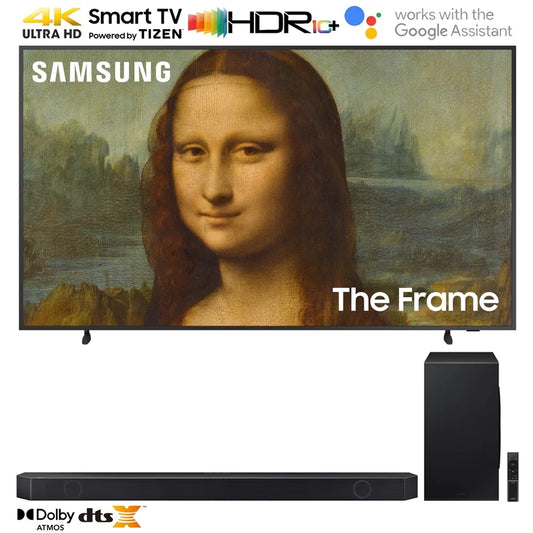 Samsung QN55LS03BA 55 inch The Frame QLED 4K UHD Quantum HDR Smart TV Bundle with Q-series 7.1.2 ch. Wireless Dolby ATMOS Soundbar w/ Q-Symphony