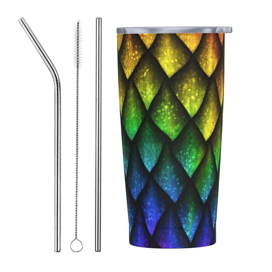 Kll Dragon Scales Stainless Steel Vacuum Insulated Coffee Cup 20 Oz Insulated Travel Mug Water Cup With Leak-Proof Straw Lid & Flip Lid,1 Metal Straws,1 Cleaning Brush