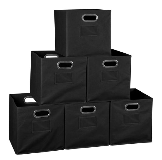 Niche Cubo Set of 6 Foldable Fabric Storage Bin with Label Holder- Black