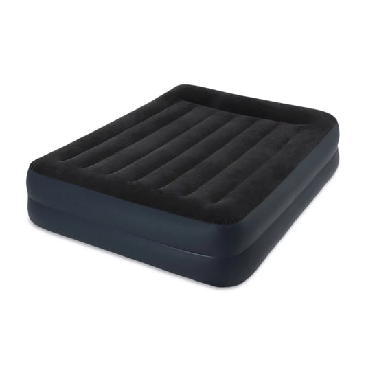 Intex Queen Pillow Rest Raised Fiber Tech Airbed Mattress Bed with Built In Pump