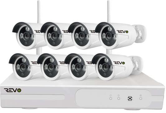 REVO Wireless System 8CH NVR, 1TB with 8 x 1080p Wireless Indoor/Outdoor Bullet Cameras