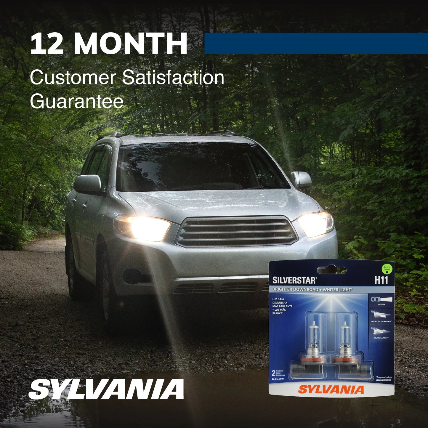 SYLVANIA H11 SilverStar Halogen Headlight Bulb, 2 Pack