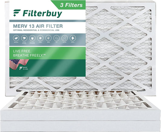 Filterbuy 12x24x2 MERV 13 Pleated HVAC AC Furnace Air Filters (3-Pack)