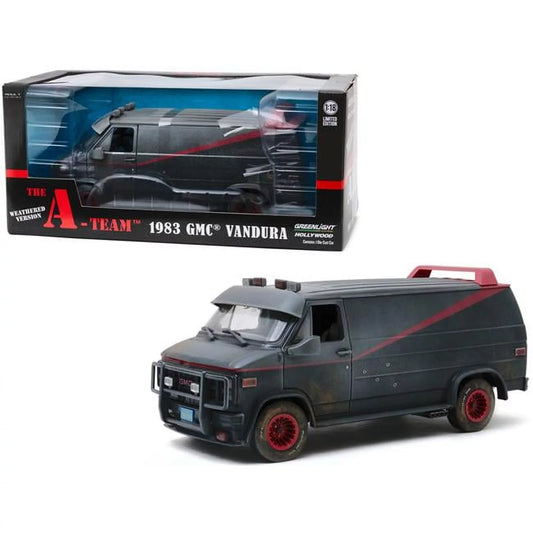 Greenlight  1983 GMC Vandura Black Weathered Version with Bullet Holes The A-Team 1983-1987 TV Series 1 by 18 Diecast Model Ca