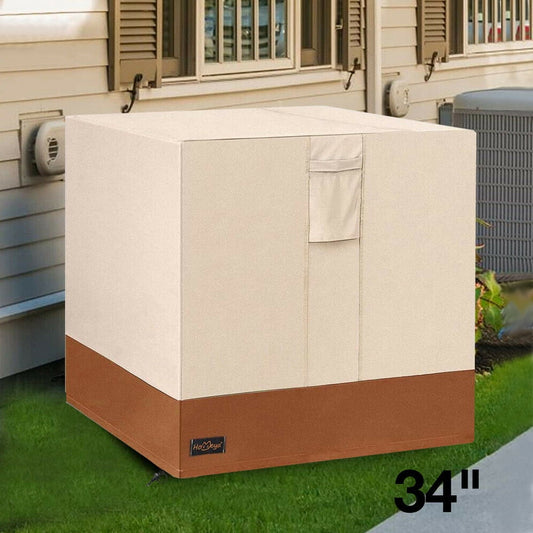 34 AC Defender - Winter Full Air Conditioner Cover, IC ICLOVER Squire Central Air Conditioner AC Cover for Outdoor Unit Waterproof Protect - Beige
