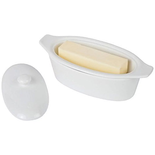 White Stoneware Butter Keeper, 3-Piece Set  Countertop Butter Crock  8  L x 4 W x 4 H Overall