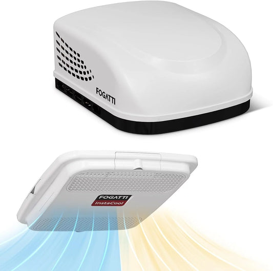 FOGATTI 15000 BTU RV Air Conditioner with Heat Strip RV AC Unit for Cooling and Heating Non-Ducted All-in-One Unit RV Rooftop AC with Air Distribution Box & Remote Controller