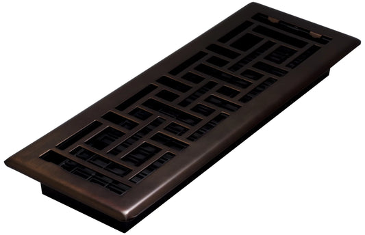 Decor Grates 4 x 14 Oriental Design Steel Plated Rubbed Bronze Floor Register