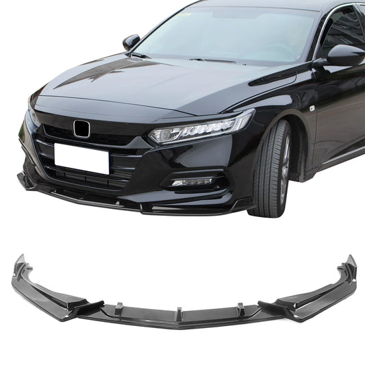 Ikon Motorsports 3PCS Front Lower Bumper Chin Lip Spoiler Splitter Protector Added on Bodykit Compatible With 2018-2021 Honda Accord PP Polypropylene IKON V2 Style Carbon Fiber Print 2019 2020