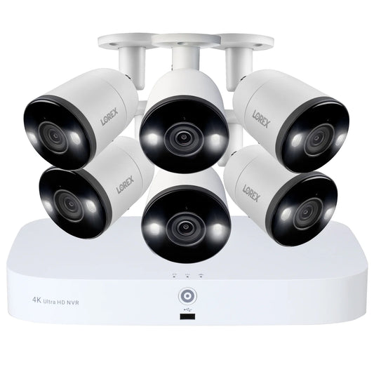Lorex N84383-8ABF6-E 8-Channel 4K UHD Outdoor Wired Analog Security System with 3 TB Fusion NVR and Weatherproof IP Bullet Cameras with Smart Deterrence (6 Cameras)