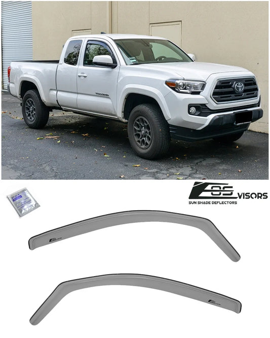 Extreme Online Store Fits All 2016-Present Toyota Tacoma Access Cab Models | EOS Visors in-Channel Style Smoke Tinted Side Vents Window Deflectors Rain Guards