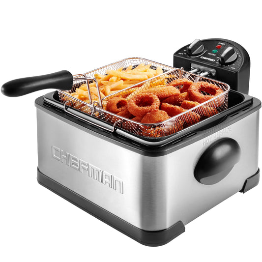 Chefman 4.5L Dual Cook Deep Fryer, XL Capacity, Adjustable Temperature & Timer - Stainless Steel, New