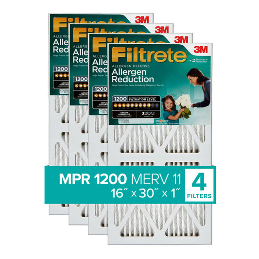 Filtrete by 3M 16x30x1, MERV 11, Allergen Reduction HVAC Furnace Air Filter, 1200 MPR, 4 Filters