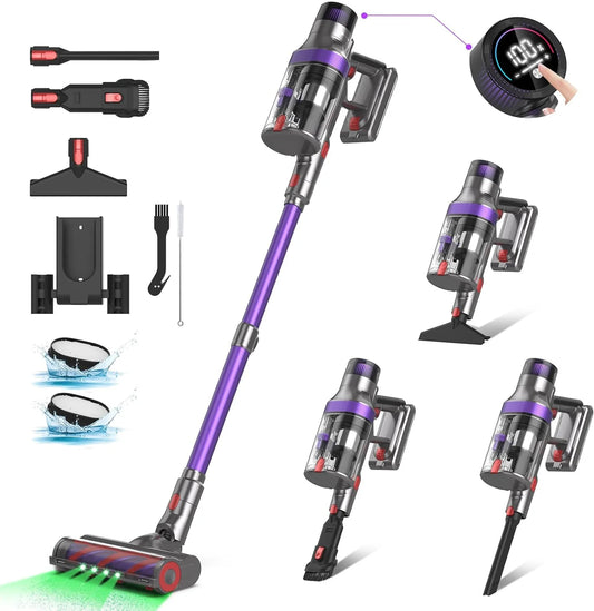 FJU Cordless Vacuum Cleaner, 530W/38Kpa Stick Vacuum Cleaner with 2 Dust Cups Design, 8 in 1 Vacuum Cleaner Pet Hair with OLED Touch Screen for Home/Pet Hair/Carpet/Hard Floor/Car Cleaning
