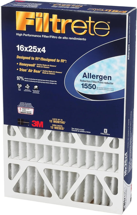 Filtrete by 3M 16x25x4, MERV 12, Allergen, Bacteria & Virus HVAC Furnace Air Filter, 1550 MPR, 1 Filter