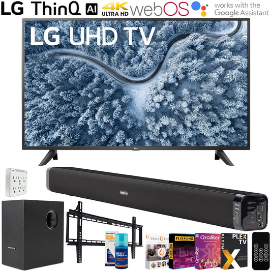LG 55 Inch UP7000 Series 4K LED UHD Smart webOS TV (2021 Model) with Deco Gear Soundbar and Subwoofer Bundle Plus Complete Mounting and Streaming Kit (55UP7000PUA)